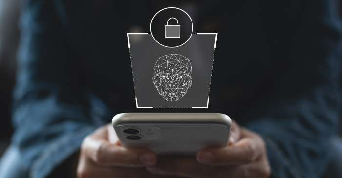 Ilustração de reconhecimento facial em celular